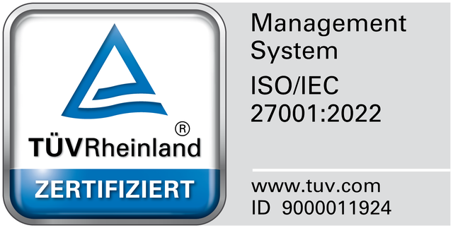 TÜV Rheinland certified: Management System ISO/IEC 27001:2022, ID 9000011924